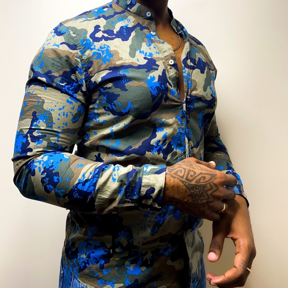 Zara Men | Camo Mens Slim Fit Button Down